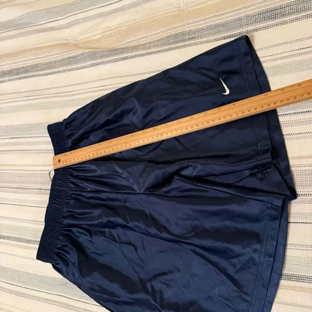 Vintage Y2K Nike Silver Tag Navy Blue Satin Basketball Shorts Swoosh Youth XL